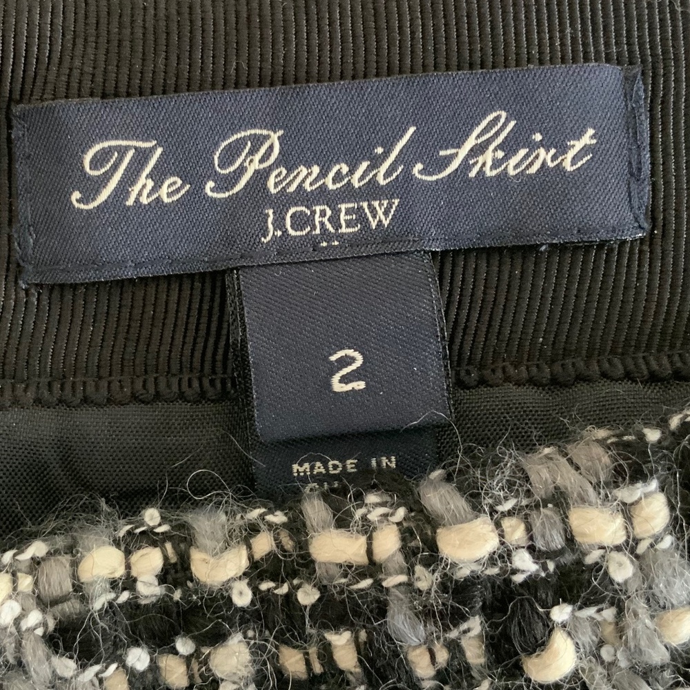 J Crew Factory The Pencil Skirt Tweed Boucle Wool Blend Black Grey Ivory SZ 2 - Picture 6 of 12